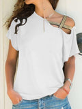 Asymmetrical Neck Short Sleeve T-Shirt - Trendsi - Flyclothing LLC