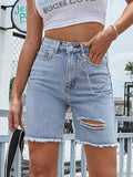 Distressed Raw Hem Denim Shorts - Trendsi