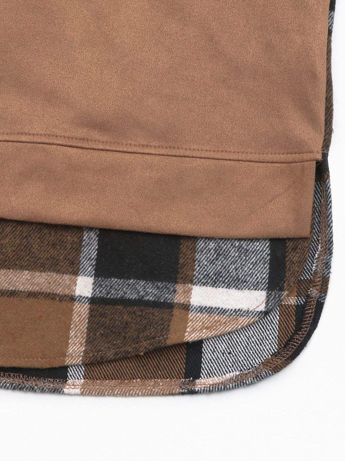Perfee Drawstring Slit Plaid Long Sleeve Hoodie - Trendsi - Flyclothing LLC