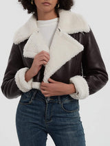Collared Neck Long Sleeve Plush Cropped Jacket - Trendsi - Flyclothing LLC