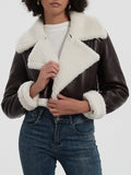 Collared Neck Long Sleeve Plush Cropped Jacket - Trendsi