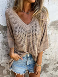 Full Size Openwork V-Neck Knit Cover Up Plus Size - Trendsi - Flyclothing LLC
