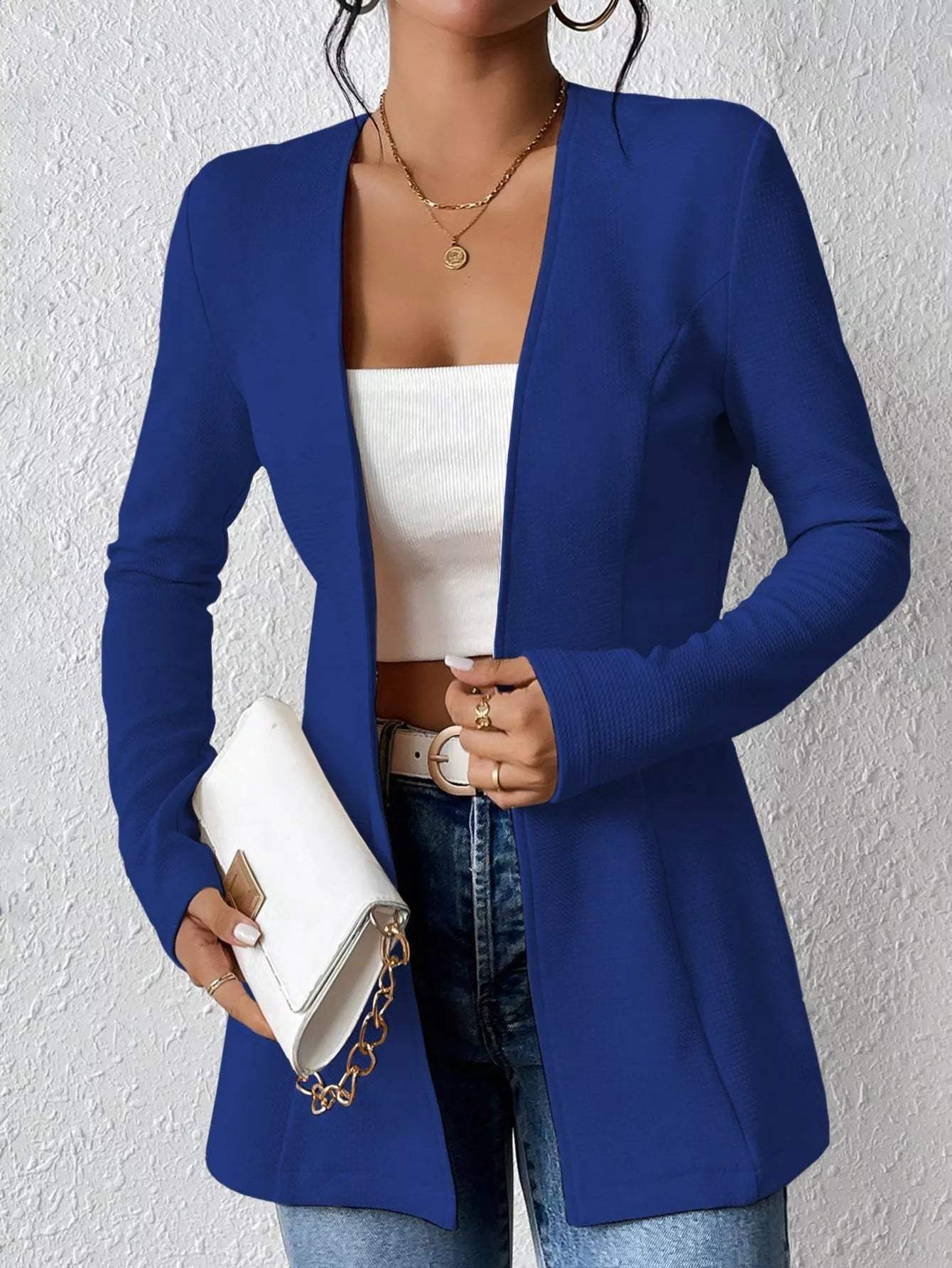 One Button Long Sleeve Blazer - Trendsi - Flyclothing LLC