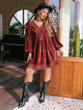 Plus Size Lace Detail V-Neck Long Sleeve Mini Dress - Trendsi - Flyclothing LLC