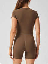 Half Zip Short Sleeve Active Romper - Trendsi - Flyclothing LLC
