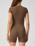 Half Zip Short Sleeve Active Romper - Trendsi - Flyclothing LLC