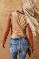Exposed Seam Contrast Round Neck Long Sleeve T-Shirt - Trendsi - Flyclothing LLC