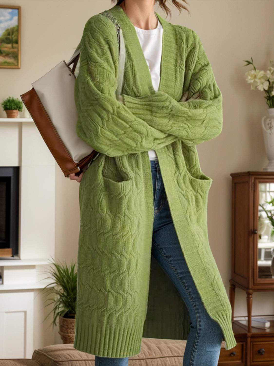 Open Front Long Sleeve Cardigan - Trendsi - Flyclothing LLC