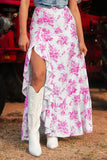Boho Floral High Waist Ruffle Split Maxi Skirt - Trendsi
