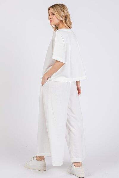 Ces Femme Half Button Half Sleeve Top and Pants Set - Trendsi - Flyclothing LLC