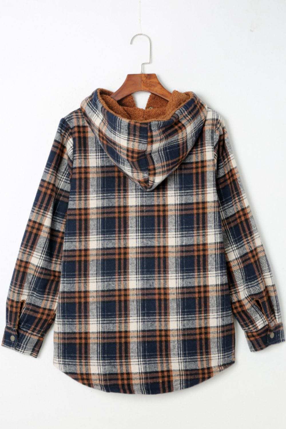 Plaid Button Up Long Sleeve Hooded Jacket - Trendsi - Flyclothing LLC
