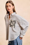 BiBi Flower Jacquard Knit Patch Pocket Stripe Shirt - Trendsi - Flyclothing LLC