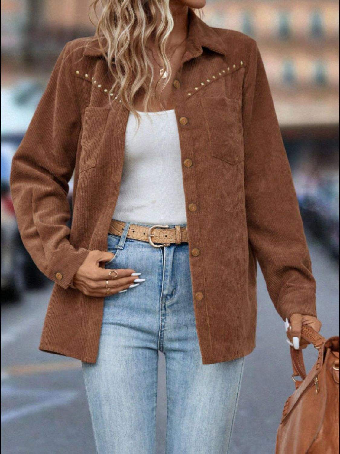 Button Down Long Sleeve Shacket - Trendsi - Flyclothing LLC