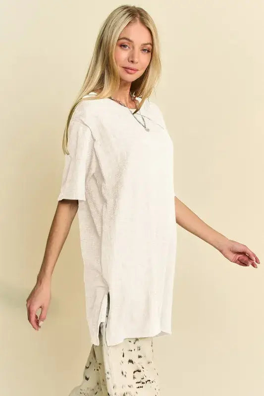 Davi & Dani Short Sleeve Side Slit T-Shirt with Pockets - Trendsi - Flyclothing LLC