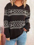 Geometric Dropped Shoulder Long Sleeve Sweater - Trendsi - Flyclothing LLC