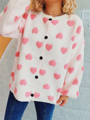 Heart Button Up Long Sleeve Cardigan - Trendsi