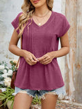 Casual V-Neck Pleated Front T-Shirt - Trendsi - Flyclothing LLC