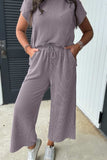 Corded Knit Short Sleeve T-Shirt and Wide Leg Pants Set - Trendsi - Flyclothing LLC