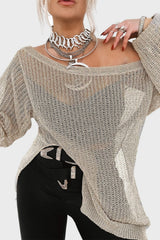 Side Slit Long Sleeve Knit Cover Up - Trendsi