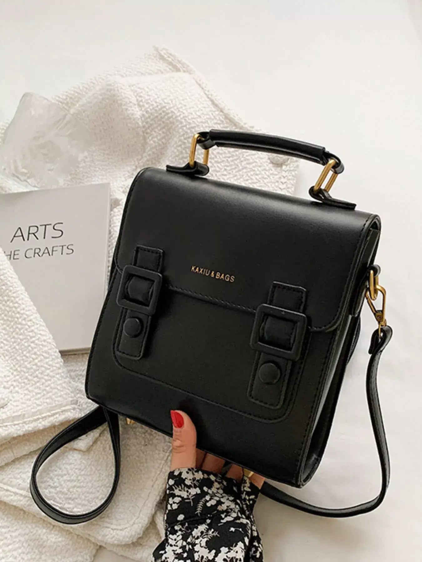Double Buckle Square Backpack Bag - Trendsi - Flyclothing LLC