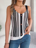 Openwork Striped V-Neck Tank - Trendsi
