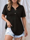 Waffle-Knit Short Sleeve Polo Shirt - Trendsi - Flyclothing LLC