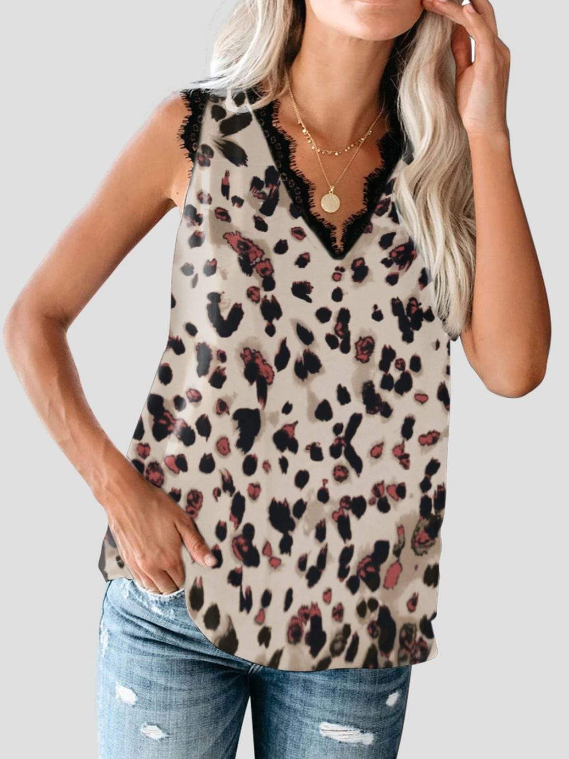 Lace Detail V-Neck Tank - Trendsi - Flyclothing LLC