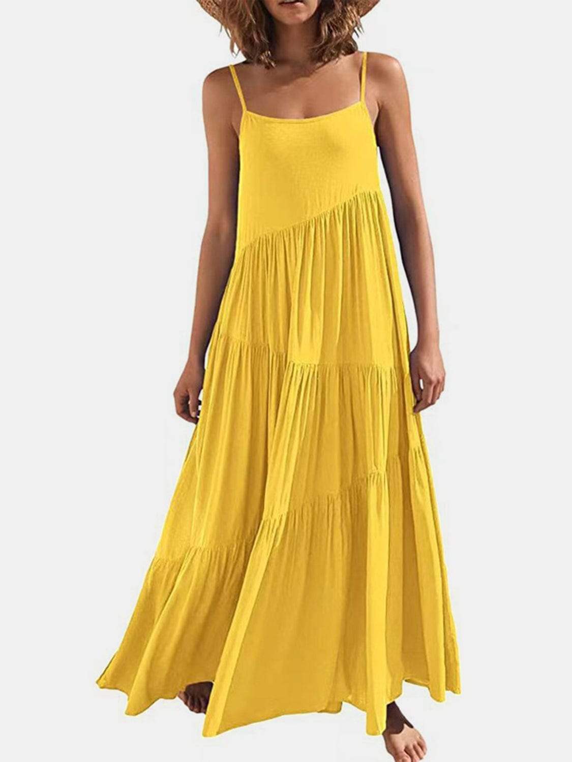 Full Size Ruched Tiered Spaghetti Strap Dress - Trendsi - Flyclothing LLC