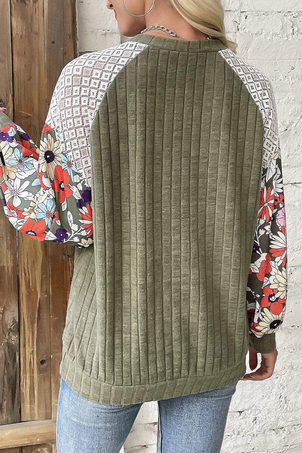 Printed Round Neck Long Sleeve Top - Trendsi - Flyclothing LLC
