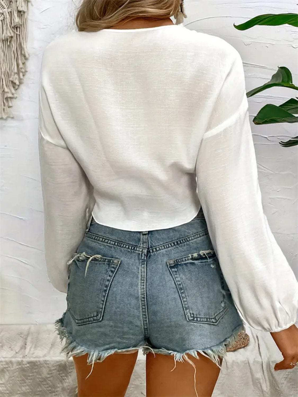 Tied V-Neck Cropped Cover-Up - Trendsi - Flyclothing LLC