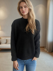 Round Neck Drop Shoulder Long Sleeve Sweater - Trendsi