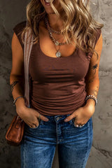 Round Neck Slim Cap Sleeve Top - Trendsi - Flyclothing LLC