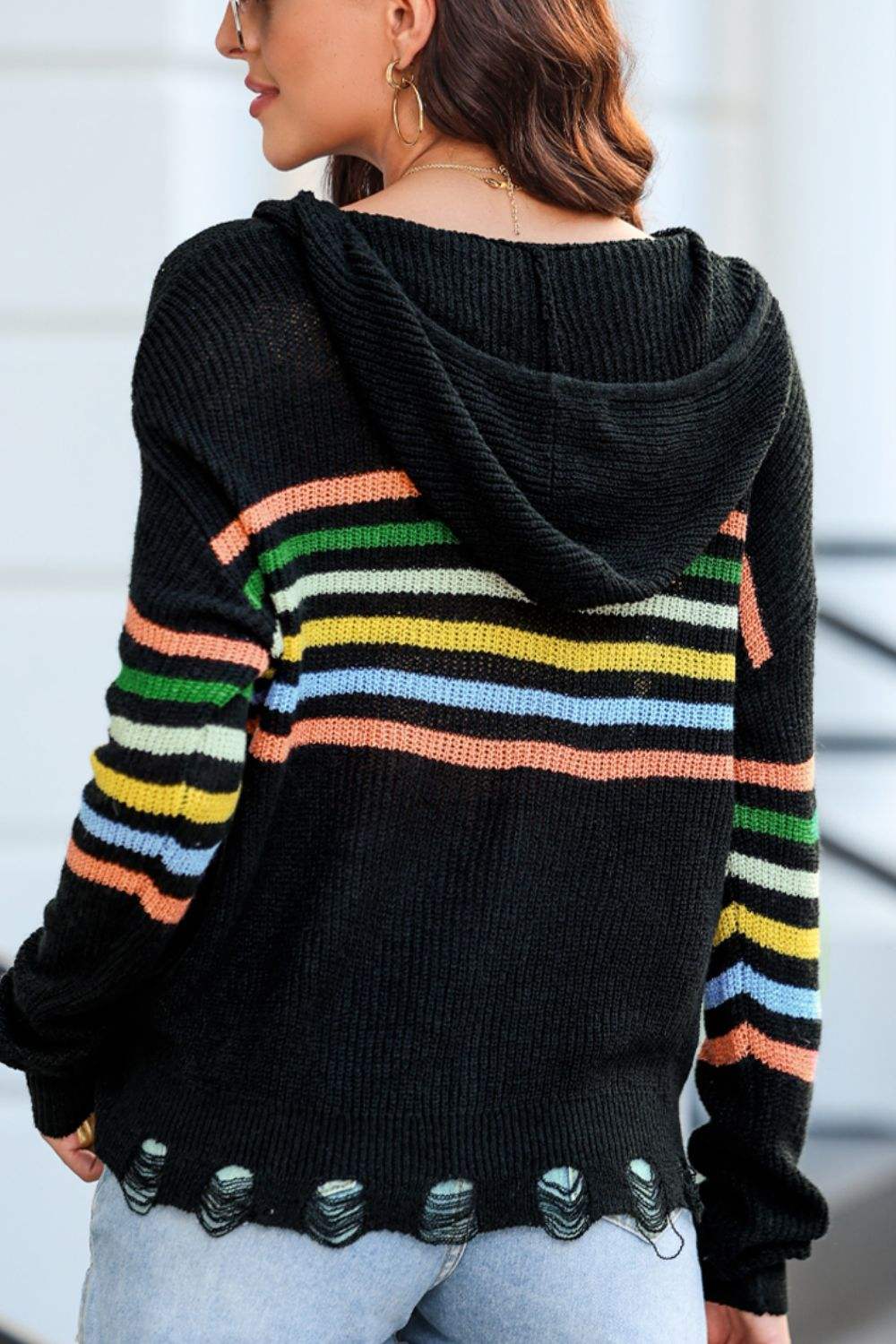 Striped Zip Up Hooded Sweater Cardigan - Trendsi - Flyclothing LLC