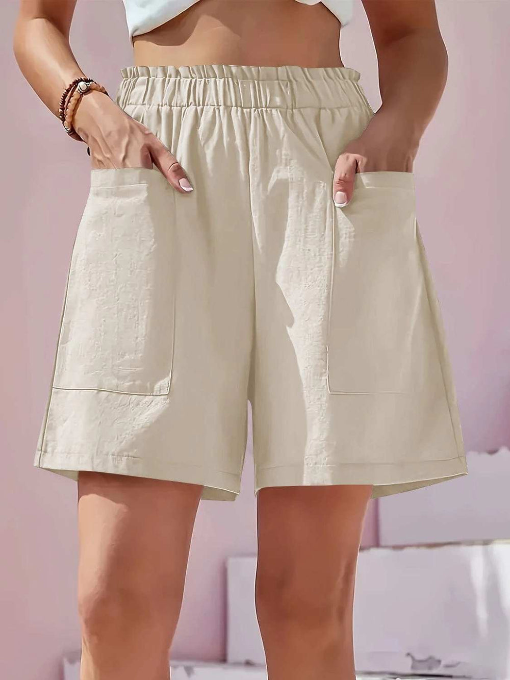 Full Size Pocketed Elastic Waist Shorts - Trendsi - Flyclothing LLC