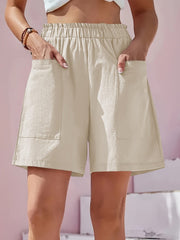 Full Size Pocketed Elastic Waist Shorts - Trendsi