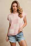 BiBi Checker With Stripes Pattern Sleeveless Sweater - Trendsi - Flyclothing LLC