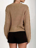 Openwork Round Neck Long Sleeve Sweater - Trendsi - Flyclothing LLC