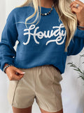 Howdy Embroidered Round Neck Sweater - Trendsi - Flyclothing LLC