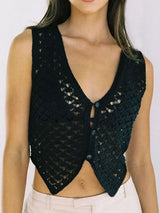 Openwork V-Neck Sweater Vest - Trendsi - Flyclothing LLC