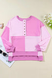 Color Block Half Button Long Sleeve Sweatshirt - Trendsi - Flyclothing LLC