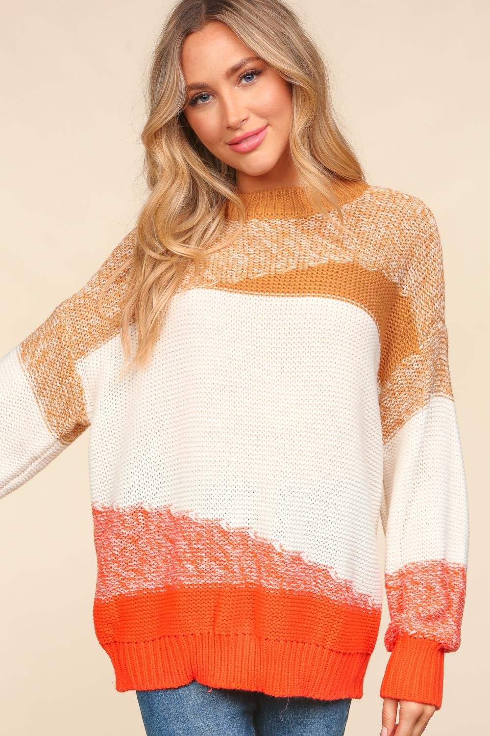Haptics Color Block Long Sleeve Sweater - Trendsi - Flyclothing LLC