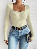Honey Ribbed Long Sleeve T-Shirt - Trendsi