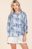 Mittoshop Flower Print Batwing Sleeve Button Down Blouse - Trendsi