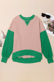 Contrast Round Neck Long Sleeve Sweatshirt - Trendsi - Flyclothing LLC