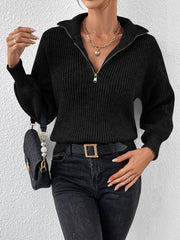 Honey Half Zip Dropped Shoulder Sweater - Trendsi
