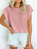 Textured Round Neck Cap Sleeve Blouse - Trendsi - Flyclothing LLC