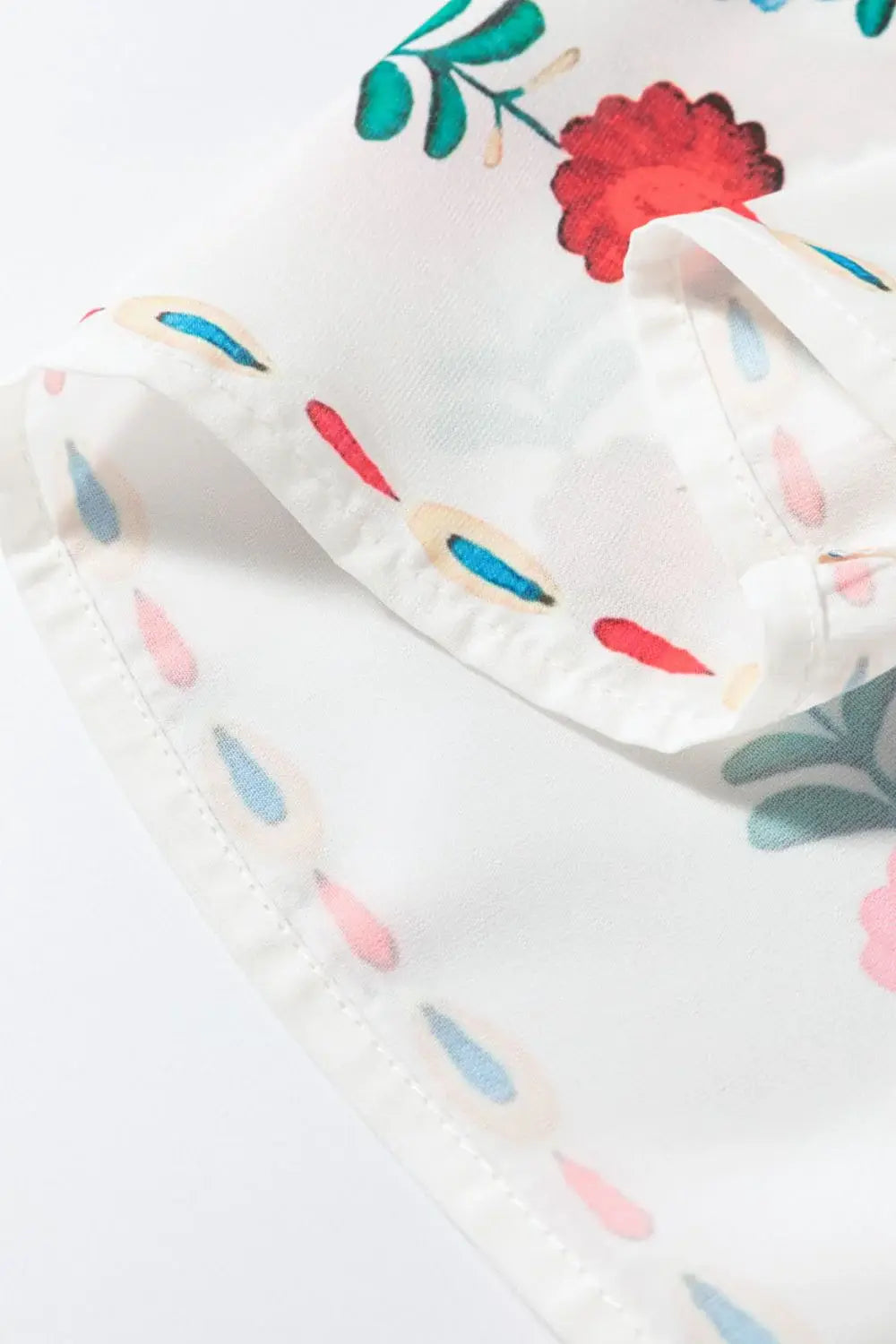 Floral Print Round Neck Ruffle Trim Blouse - Trendsi - Flyclothing LLC