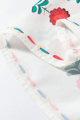 Floral Print Round Neck Ruffle Trim Blouse - Trendsi - Flyclothing LLC