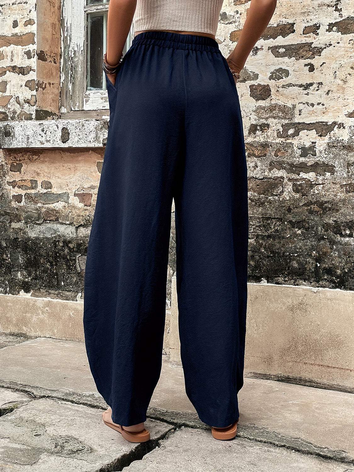 Elastic Waist Pants with Pockets - Trendsi - Flyclothing LLC