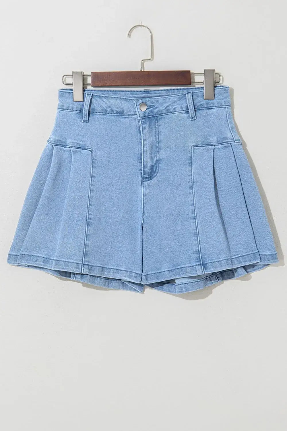 Pleated Patchwork Panel Lightweight Denim Shorts - Trendsi - Flyclothing LLC